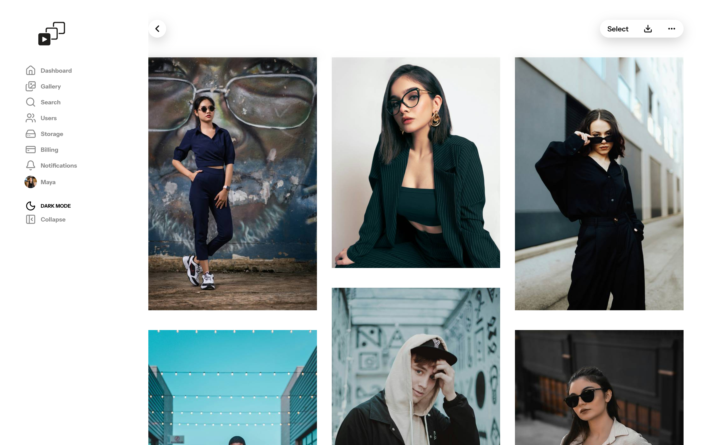 Gallkit client gallery on desktop, showing a grid of delivered images